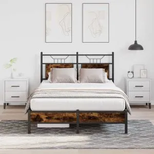 Cadru pat fără saltea stejar fumuriu 120×200 cm, lemn prelucrat