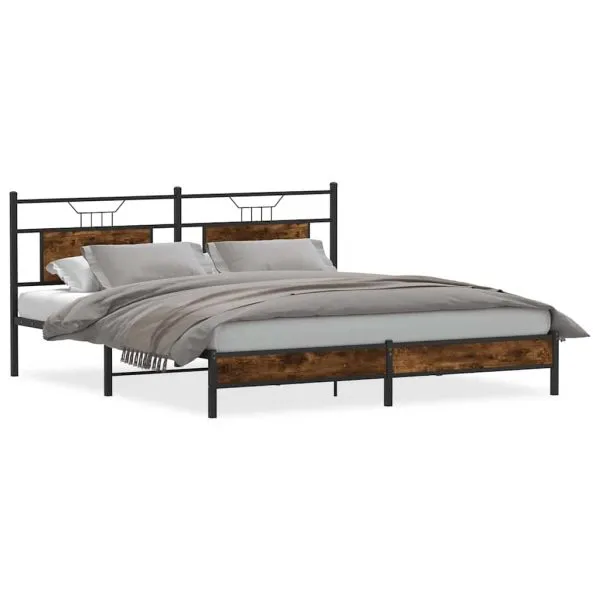 Cadru de pat fără saltea Stejar afumat 183x213cm Lemn prelucrat