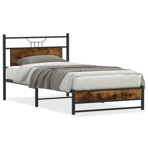 Cadru de pat fără saltea Stejar afumat 107x203cm Lemn prelucrat