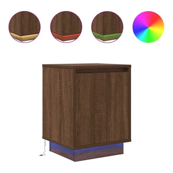 Noptiere cu lumini LED 2 buc Stejar maro 38x34x50 cm