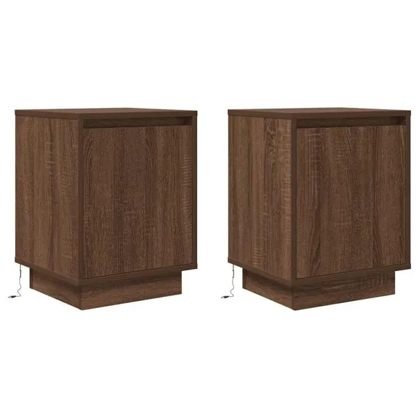 Noptiere cu lumini LED 2 buc Stejar maro 38x34x50 cm