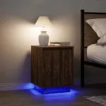 Noptiere cu lumini LED 2 buc Stejar maro 38x34x50 cm