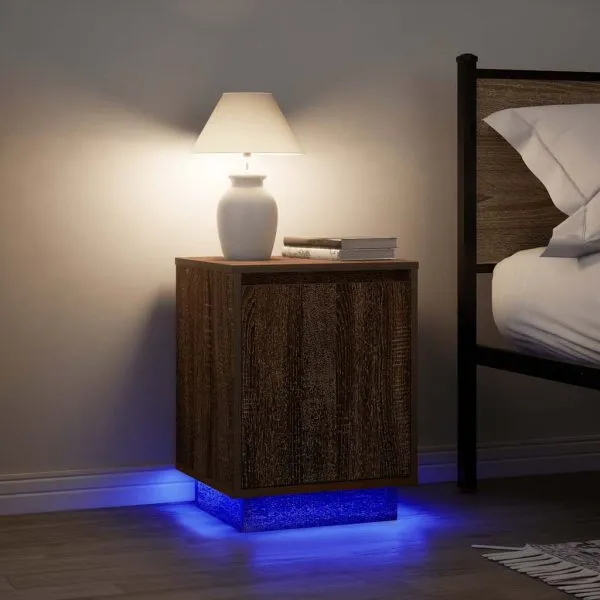 Noptiere cu lumini LED 2 buc Stejar maro 38x34x50 cm