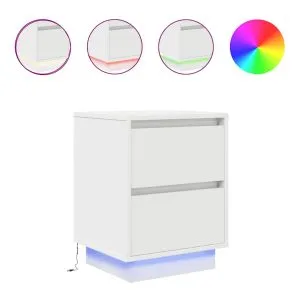 Noptiere cu lumini LED 2 buc Alb 38x34x50 cm