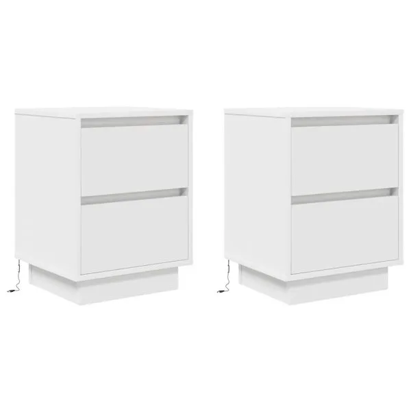 Noptiere cu lumini LED 2 buc Alb 38x34x50 cm