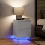 Noptiere cu lumini LED 2 buc Alb 38x34x50 cm