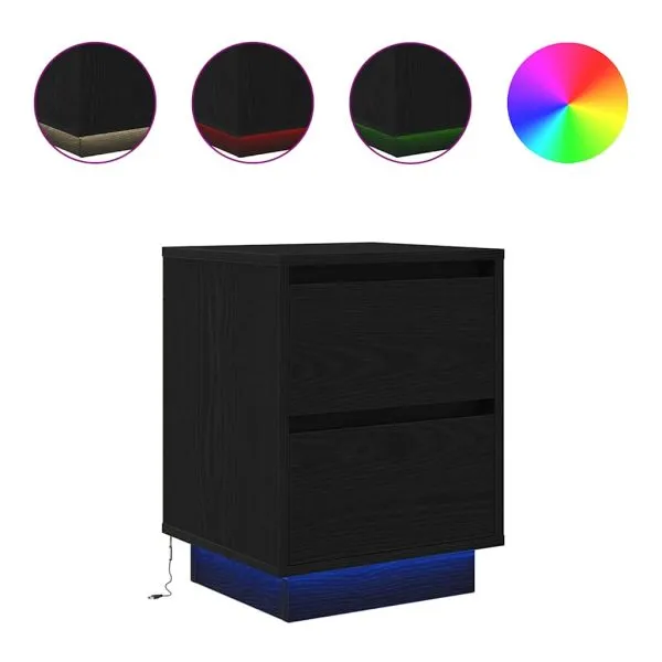 Noptiere cu lumini LED 2 buc Negru 38x34x50 cm