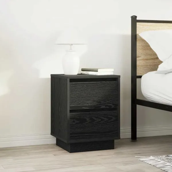 Noptiere cu lumini LED 2 buc Negru 38x34x50 cm