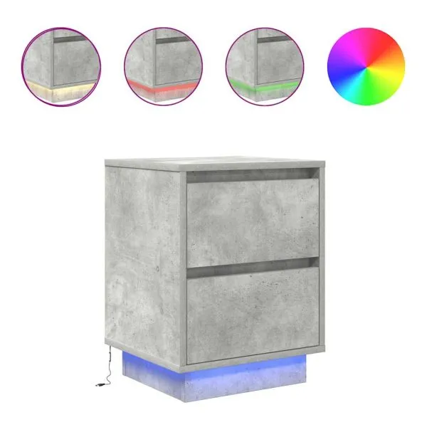 Noptiere cu lumini LED 2 buc Beton Gri 38x34x50 cm