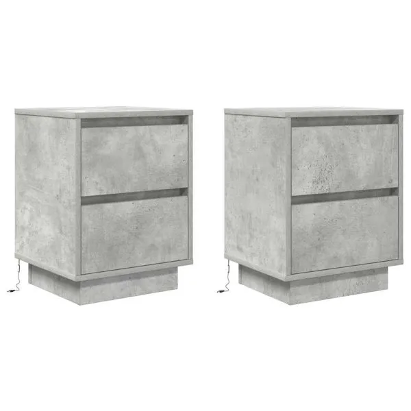 Noptiere cu lumini LED 2 buc Beton Gri 38x34x50 cm