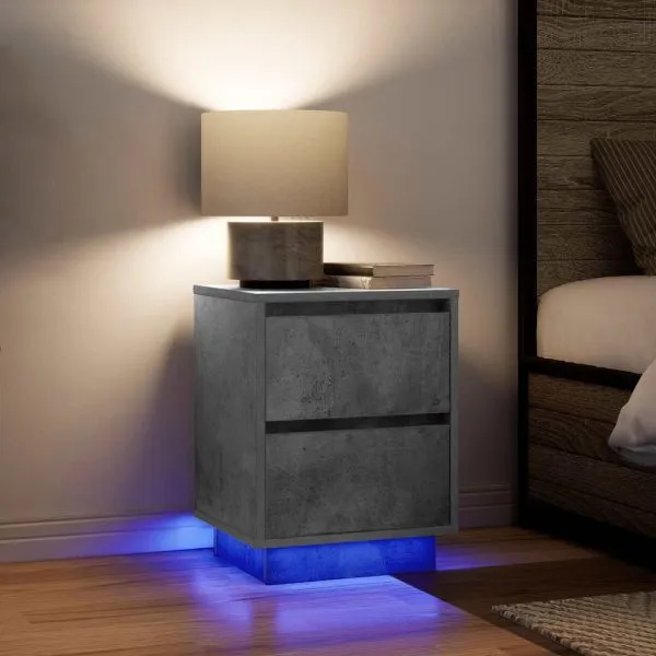 Noptiere cu lumini LED 2 buc Beton Gri 38x34x50 cm