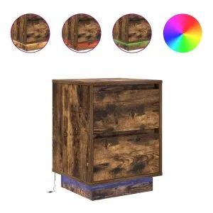 Noptiere cu lumini LED 2 buc Stejar afumat 38x34x50 cm