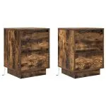 Noptiere cu lumini LED 2 buc Stejar afumat 38x34x50 cm