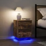 Noptiere cu lumini LED 2 buc Stejar afumat 38x34x50 cm