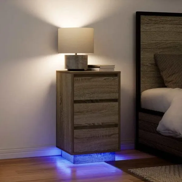 Noptiera cu lumini LED Stejar Sonoma 38x34x65 cm