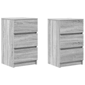 Noptiere cu 3 sertare 2 buc Gri Sonoma 39x35x65 cm