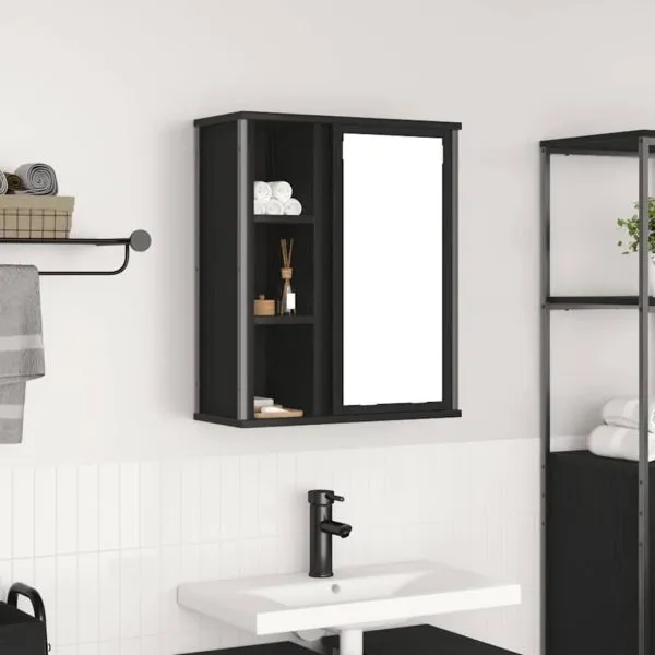Dulap de baie cu oglindă stejar negru 50x21x60 cm