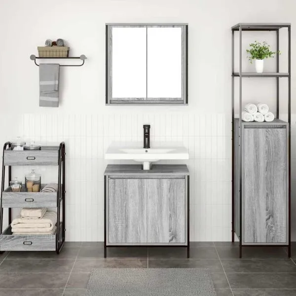 Set mobilier de baie, 2 piese, gri sonoma, lemn prelucrat