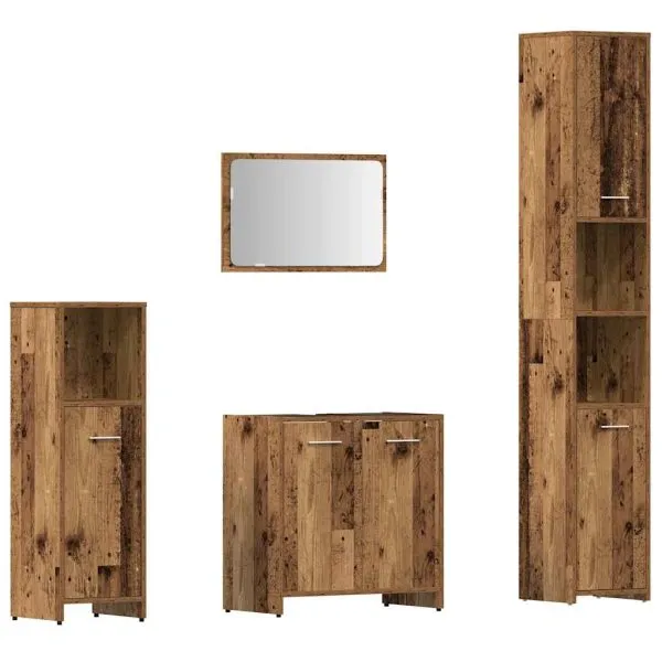 Set mobilier de baie, 4 piese, lemn vechi, lemn prelucrat