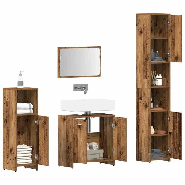 Set mobilier de baie, 4 piese, lemn vechi, lemn prelucrat