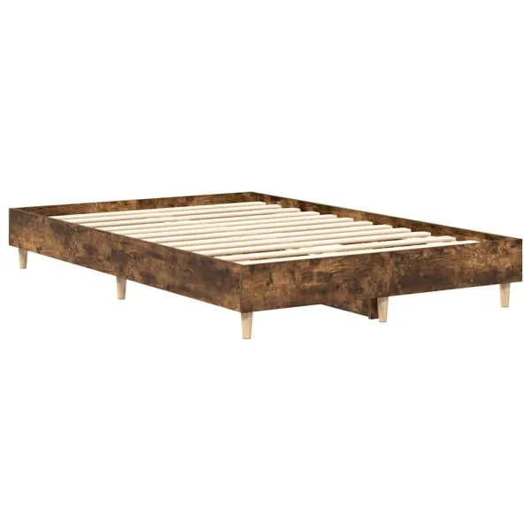 Cadru pat fără saltea Stejar afumat 135×190 cm Lemn prelucrat