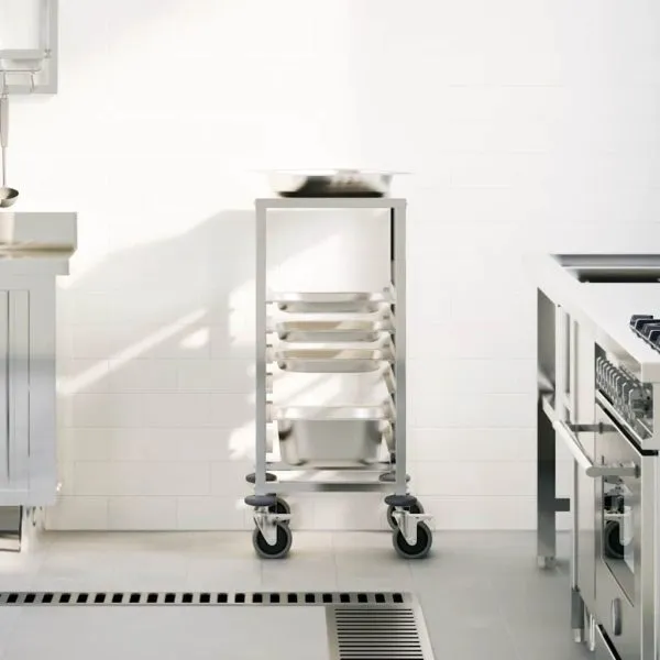 Cărucior cu tăvi cu 6 containere GN 39x55x87 cm oțel inoxidabil