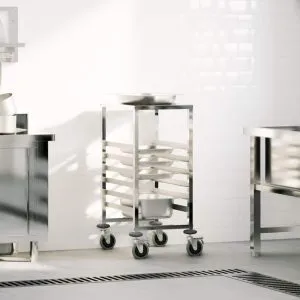 Cărucior cu tăvi cu 6 containere GN 39x55x87 cm oțel inoxidabil