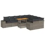 Set mobilier de grădină cu perne, 10 piese, gri, poliratan