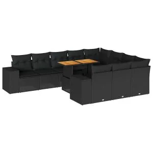 Set canapele de grădină cu perne, 10 piese, negru, poliratan