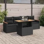 Set mobilier de grădină cu perne, 5 piese,poliratan/lemn acacia