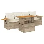 Set canapele de grădină cu perne 5 piese bej poliratan/acacia