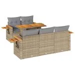 Set canapele grădină cu perne 6 piese bej poliratan/lemn acacia