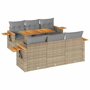 Set canapele grădină cu perne 7 piese bej poliratan/lemn acacia