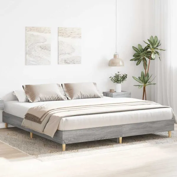 Cadru de pat fără saltea Gri Sonoma 200×200 cm lemn prelucrat