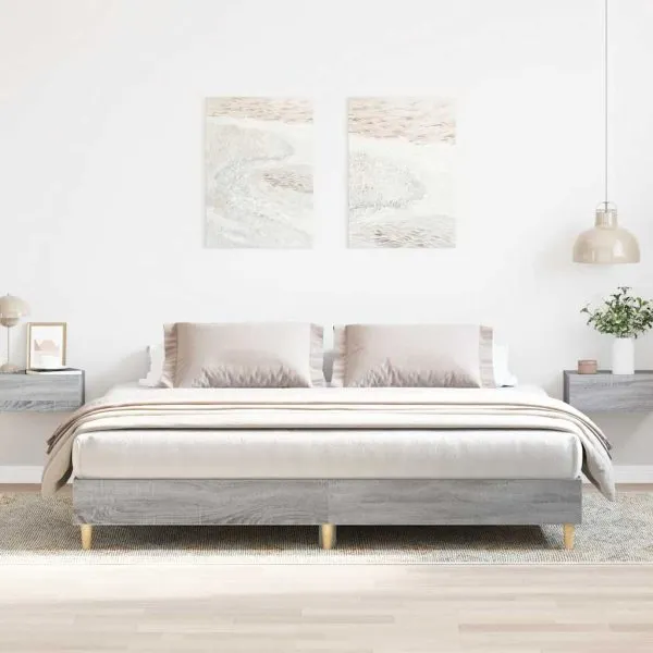 Cadru de pat fără saltea Gri Sonoma 200×200 cm lemn prelucrat