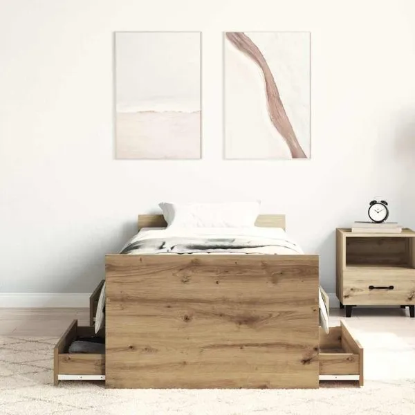Cadru de pat fără saltea Stejar Artisan 90x190cm Lemn prelucrat