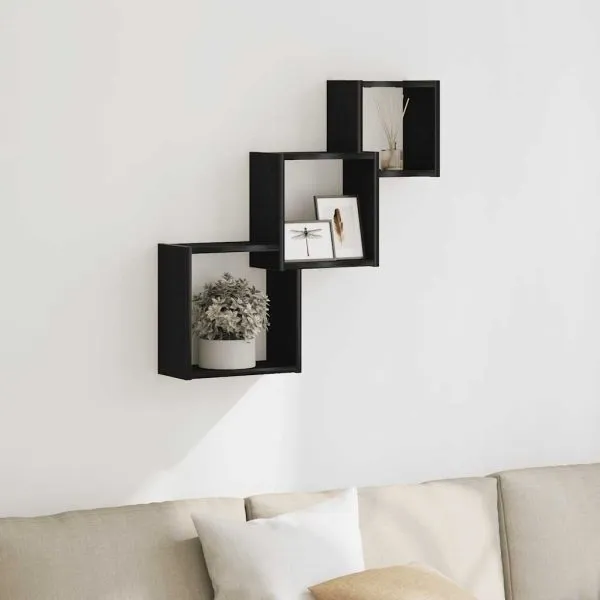 Rafturi cub perete, stejar negru, 68x15x68 cm, lemn prelucrat