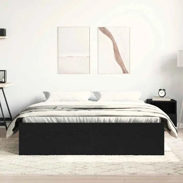 Cadru pat fără saltea, stejar negru, 150×200 cm, lemn prelucrat