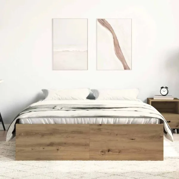 Cadru pat fără saltea Stejar Artisan 135x190cm Lemn prelucrat