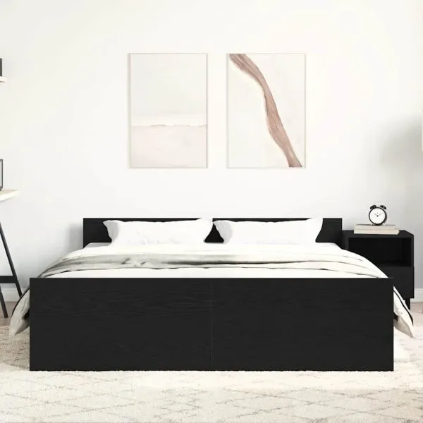 Cadru pat fără saltea, stejar negru, 160×200 cm, lemn prelucrat