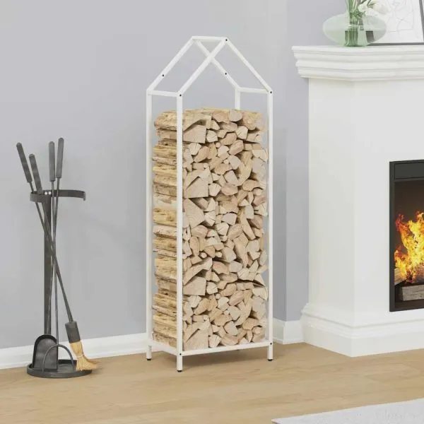 Suport pentru lemne de foc alb 40x25x120cm Oțel laminat la rece