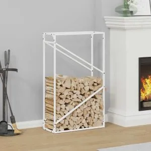 Suport pentru lemne de foc alb 60x25x100cm Oțel laminat la rece