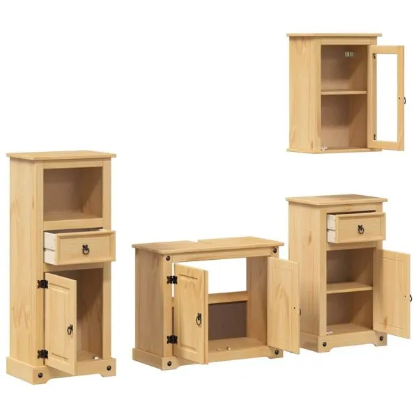 Set mobilier de baie „Corona”, 4 piese, lemn masiv de pin