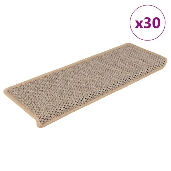 Covorașe scări autoadezive 30 buc. bej deschis 65x21x4 cm sisal