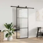 Ușă glisantă cu set de feronerie neagră 90×205 cm Sticlă ESG