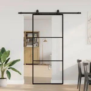 Ușă glisantă cu set de feronerie neagră 90x205 cm Sticlă ESG