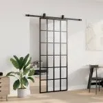 Ușă glisantă cu set de feronerie neagră 90×205 cm Sticlă ESG