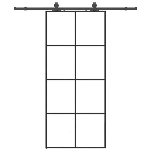 Ușă glisantă cu set de feronerie neagră 90×205 cm Sticlă ESG