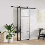 Ușă glisantă cu set de feronerie neagră 90×205 cm Sticlă ESG