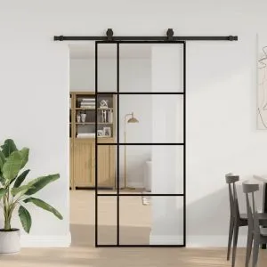 Ușă glisantă cu set de feronerie neagră 90x205 cm Sticlă ESG